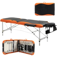 HOMCOM Lit de Massage Pliable à Hauteur Réglable, Lit Professionnel de Massage en Aluminium et Plastique, 215x60x61-84 cm, Noir et Orange(m-5)