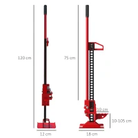 HOMCOM Gato de elevación gato de coche altura de elevación 10-105 cm carga máx. 3 toneladas acero 24x13x120 cm Rojo(m-3)