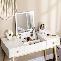 HOMCOM Frisiertisch-Set mit klappbarem Spiegel und Hocker im skandinavischen Stil, 2 Schubladen, 100 x 45 x 118 cm, weiß(m-4)