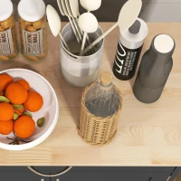 HOMCOM Chariot de Cuisine en Bois avec Porte-bouteilles, 3 Portes et Tiroir, 67x37x87 cm, Noir et Chêne(m-3)