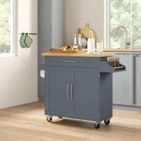 HOMCOM Küchenwagen aus Holz mit Schublade, Gewürzhalter und Schrank, 109x40x89 cm, Grau und Holzfarbe(m-2)