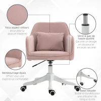 Vinsetto Silla de oficina de terciopelo con masaje cojín lumbar integrado altura ajustable giratoria 360° en Rosa empolvado(m-4)