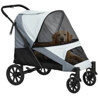 PawHut Poussette pour Chiens de Grande Taille Pliable avec Fenêtres en Filet, Coussin et Sangles, 124x67x100 cm, Gris(m-5)