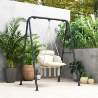 Outsunny Hängesessel mit großem weich gepolsterten Kissen Hängematte Fransen-Hängestuhl Aufhänge-Set 80 x 60 x 40 cm Creme(m-4)