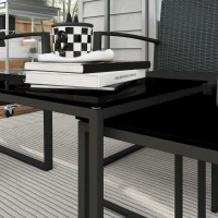 Outsunny Ensemble de Jardin avec 2 Chaises, Canapé et 2 Tables avec Coussins et Plateau en Verre, Noir(m-3)