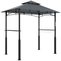 Outsunny Pérgola de barbacoa de dos niveles toldo de recepción para jardín con luz LED 240x150x250 cm Gris oscuro(m-6)