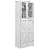 HOMCOM Mobile da Bagno, Mobile da Archiviazione, con Due Armadi a Doppia Porta in Vetro Temperato, 60 x 30 x 160 cm, Bianco(m-1)
