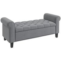 HOMCOM Banco de Cama en Tela de Terciopelo con Espacio de Almacenamiento y Reposabrazos 126x48,5x57 cm Gris