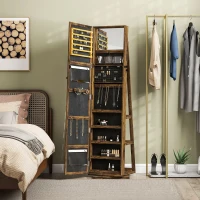 HOMCOM Schmuckschrank mit Spiegel, drehbar und abschließbar, Multiaufbewahrung, Braunholzoptik(m-2)