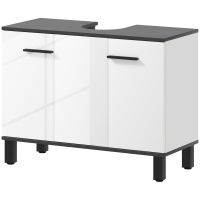 HOMCOM Mobile Sottolavabo Salle de Bain avec Armoire 2 Portes et Étagère réglable, 80x34x60 cm, Blanc Brillant