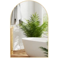 HOMCOM Specchio da Parete Arrotondato, Specchio da Bagno con Cornice in Lega di Alluminio, per Camera, Soggiorno, Ingresso, 60 × 90 cm, Oro(m-1)