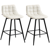 HOMCOM Set 2 Barhocker mit Rückenlehne und Fußstütze im nordischen Stil aus Metall und Samtoptik, Farbe Cremeweiß, 45x47x84 cm