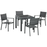 Outsunny Set da Giardino con Tavolo Estensibile e 4 Sedie Impilabili in Alluminio e Textilene, per 4 Persone, Grigio(m-5)