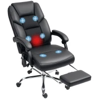 HOMCOM Silla de Oficina Masaje y Calefacción con Respaldo Reclinable y Reposapiés en Piel PU Negro(m-5)