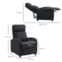 HOMCOM Sillón Reclinable ajustable 135° reposapiés extensible respaldos acolchados Lino-Poliéster Negro(m-3)