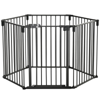 PawHut Barrera de Seguridad Protección Chimenea Parque Mascotas 6 Paneles con Puerta sin Perforación 362,5x76 cm Negro