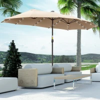 Outsunny Parasol Double 450x265x240 cm avec 48 Lumières LED Manivelle Protection Solaire pour Terrasse Balcon Piscine Kaki(m-2)