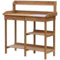 Outsunny Mesa de Plantación Banco de Jardín para Flores con Cubeta de Madera de Pino Natural 117x45x121 cm(m-7)