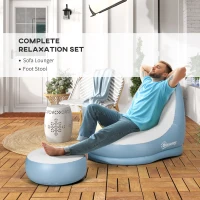 Outsunny Inflatable Tub Chair and Footstool - Blue/White(m-4)