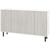 HOMCOM Küchenbuffet Aufbewahrungsschrank mit 2 Doppeltürenschränken mit höhenverstellbaren Regalen, 121 x 37 x 75 cm, Weiß und Holzoptik Grau(m-1)