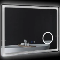 kleankin Specchio da bagno rettangolare a LED con funzione anti-appannamento, luminosità regolabile, specchio ingranditore x3 80 x 60 cm trasparente(m-1)