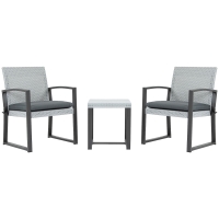 Outsunny Grupo de Asientos de Poliratán para 2 Personas Set de Muebles de Balcón con Mesa Auxiliar con Cojines de Asiento Acero