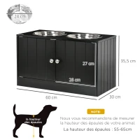 PawHut Estación de Comida para Perros Elevada con Doble Tazón para Perros y Gatos 60x30x35,5 cm 2 Tazones 2L de Acero Inoxidable(m-3)