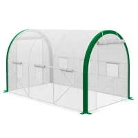 Outsunny Serra Tunnel, Serra di Coltivazione, Porte a Zip, Finestre in Rete, Telaio in Metallo, 3,5 x 2 x 2 m, Bianco(m-1)