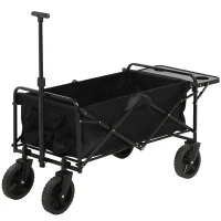 Outsunny Carrito de Jardín Plegable 4 Ruedas lona Desmontable mango telescópico Inclinación ajustable Bandeja Plegable Negro(m-7)
