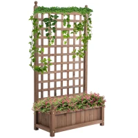Outsunny Jardinera con enrejado jardinera sobre Pies 64x28x120 cm Incluye Inserts de Riego Madera de Pino tratada(m-7)