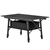 Outsunny Table de camping avec panier de rangement, ajustable en hauteur, pliable, en aluminium, noir
