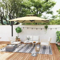 Outsunny Ombrellone Decentrato 3 m Quadrato Rotante a 360° con Meccanismo Idraulico Tetto Doppio Base Crociata Asta in Alluminio Beige(m-4)
