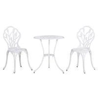 Outsunny Conjunto de Jardín 2 Plazas 2 sillas + Mesa Redonda Aluminio Fundido Imitación Hierro Forjado Blanco(m-1)