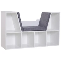 HOMCOM Libreria Panca 2 in 1, Design Contemporaneo, 6 Scomparti, 3 Cuscini Inclusi, 102L x 30l x 61H cm, Bianco e Grigio(m-1)