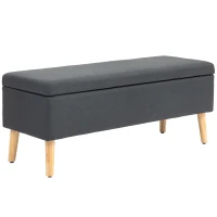HOMCOM Panchina Imbottita con Spazio di Archiviazione, Cassapanca in Effetto Lino, Legno di Gomma, 110 x 39 x 45 cm, Grigio Scuro(m-5)