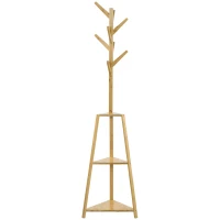 HOMCOM Kleiderständer aus Bambus, Kleiderständer, 8 Haken, 3 Regale, 46 x 46 x 175 cm, Natur(m-1)