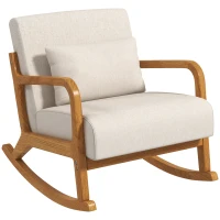 HOMCOM Sillón Mecedora de diseño retro madera de caucho 64,5x92x81 5 cm Beige + Marrón(m-7)