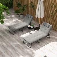 Outsunny Set mit 2 Sonnenliegen, klappbar mit verstellbarer Rückenlehne in 4 Positionen - Kopfstütze und dickes Matratzenpolster(m-2)