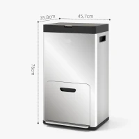 HOMCOM Papelera rectangular con pedal para cocina 3 compartimentos de cierre suave en acero inoxidable 45,7x35,8x76 cm plata(m-3)