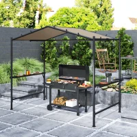 Outsunny Gazebo da Barbecue, Resistente alle Intemperie, con Tasche Laterali, 277 x 149 x 230 cm, Khaki(m-2)