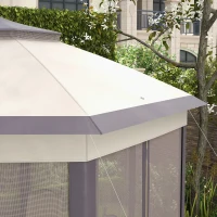 Outsunny Gazebo 4x4m Impermeabile Pop-up Esagonale Pieghevole, Doppio tetto, Gazebo da Giardino con 6 Pareti Laterali, Tenda da Festa con Borsa da Trasporto Inclusa, Caffè e Beige(m-3)