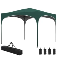 Outsunny Gartenpavillon mit verstellbarer Höhe, mit Ablauföffnungen und Transporttasche, aus Metall, Grün(m-1)