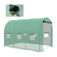 Outsunny Invernadero de Jardín Tunnel 6 m² con Sistema de Riego Integrado, 3x2 m 6 Ventanas Puerta Enrollable Verde(m-1)