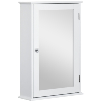 kleankin Armadio Murale per Bagno con Specchio, 1 Porta, 2 Ripiani, in MDF e Vetro, Bianco