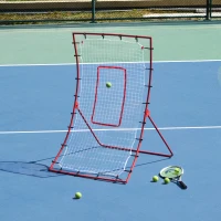 HOMCOM Fußball-Rebound-Netz, Fußball-Rebounder, verstellbare Winkel, Befestigungszubehör inklusive, Rot, Weiß(m-2)