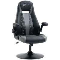 Vinsetto Ergonomischer Gaming-Stuhl mit 360° drehbarer runder Metallbasis Höhenverstellbarer Nackenkissen Klappbare Armlehnen PVC Grau Schwarz(m-6)