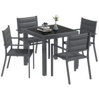 Outsunny Set da Giardino con Tavolo Estensibile e 4 Sedie Impilabili in Alluminio e Textilene, per 4 Persone, Grigio