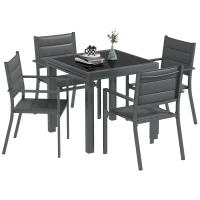 Outsunny Set da Giardino con Tavolo Estensibile e 4 Sedie Impilabili in Alluminio e Textilene, per 4 Persone, Grigio(m-1)