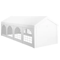 Outsunny Gazebo da Ricevimento, Tendone, Padiglione 8 x 3 m con 8 Grandi Finestre e 2 Porte, 24m², Bianco(m-5)