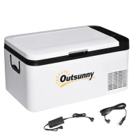 Outsunny Elektrische Tragbare Kühlbox 18L 12/24V bis -20℃ Kühlschrank und Gefrierschrank mit Kompressor für Auto mit LED-Licht und Klappgriffen Niedriger Energieverbrauch für Zuhause Camping 58,5x33,5x29,2 cm Weiß(m-5)